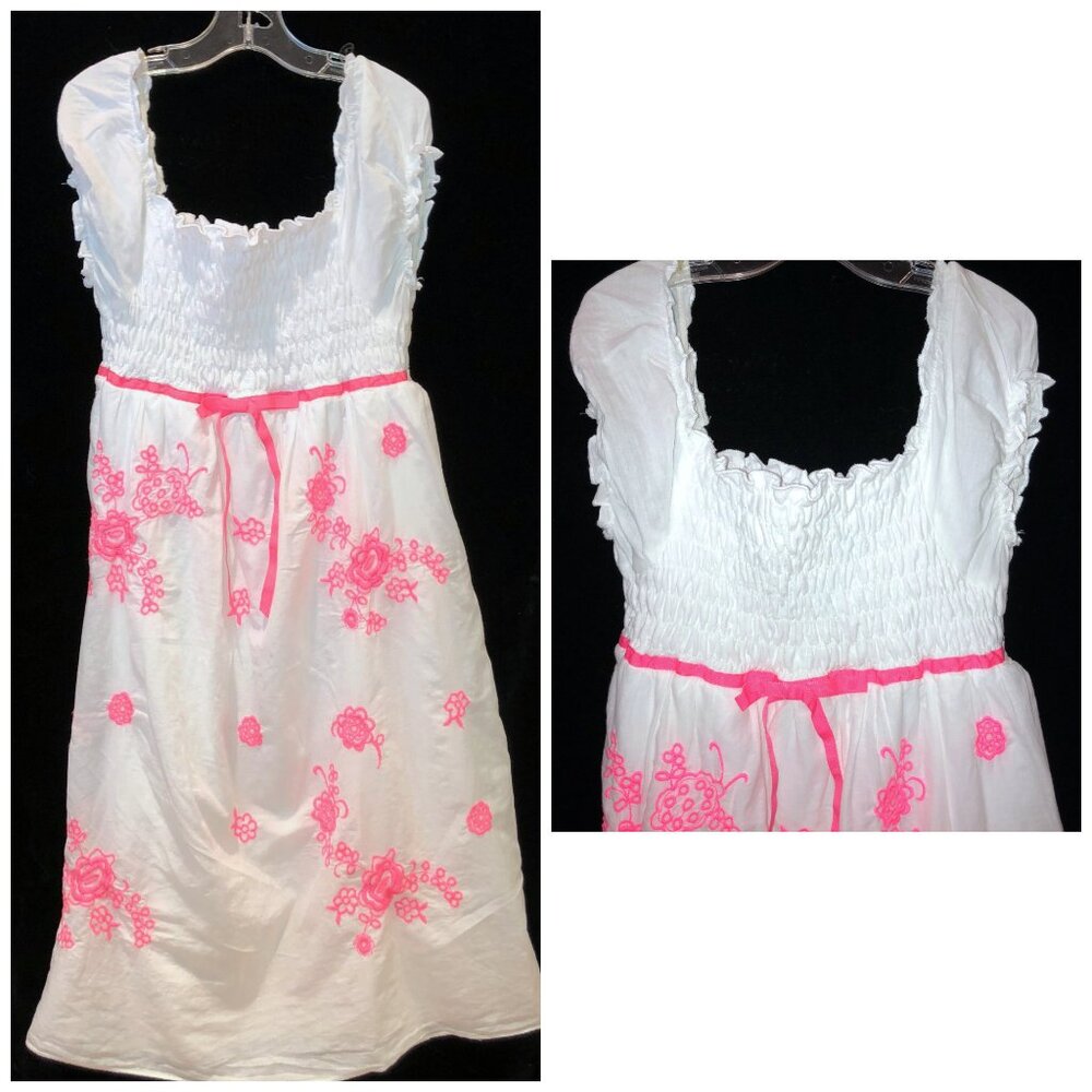 Speechless Girls Size 14 Dress Neon Pink Flowers Smocked Bodice Peasant Look